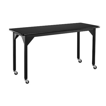 National Public Seating NPSSteel Fixed Height Heavy Duty Table, 24 X 72 X 30, HPL Top, Casters and Gussets, Black Frame SLT7-2472HC